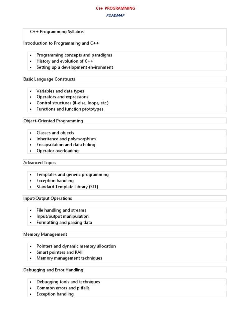 C++ Programming Roadmap: Introduction to Core Concepts | PDF | C++ ...