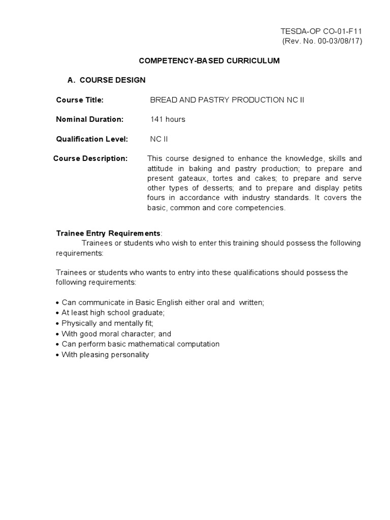Bread and Pastry NC Ii PDF Cakes Educational Assessment
