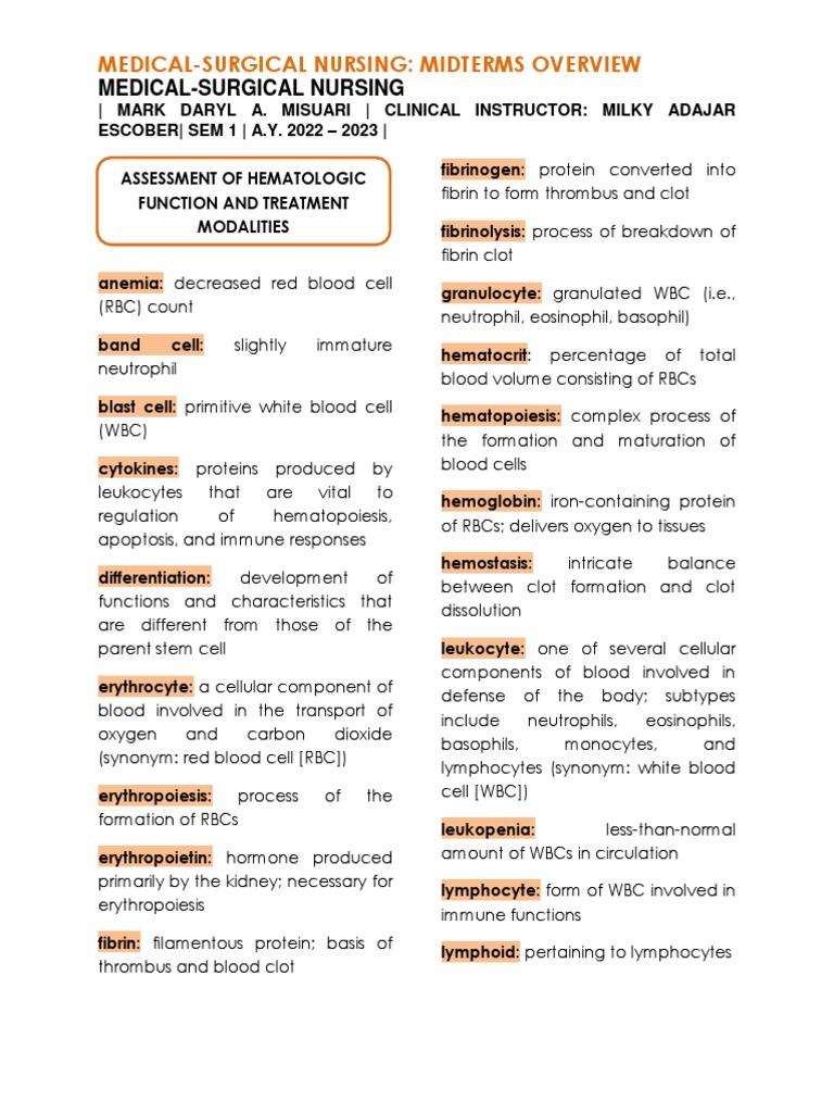 Hematologic Disorders Overview | PDF | White Blood Cell | Anemia