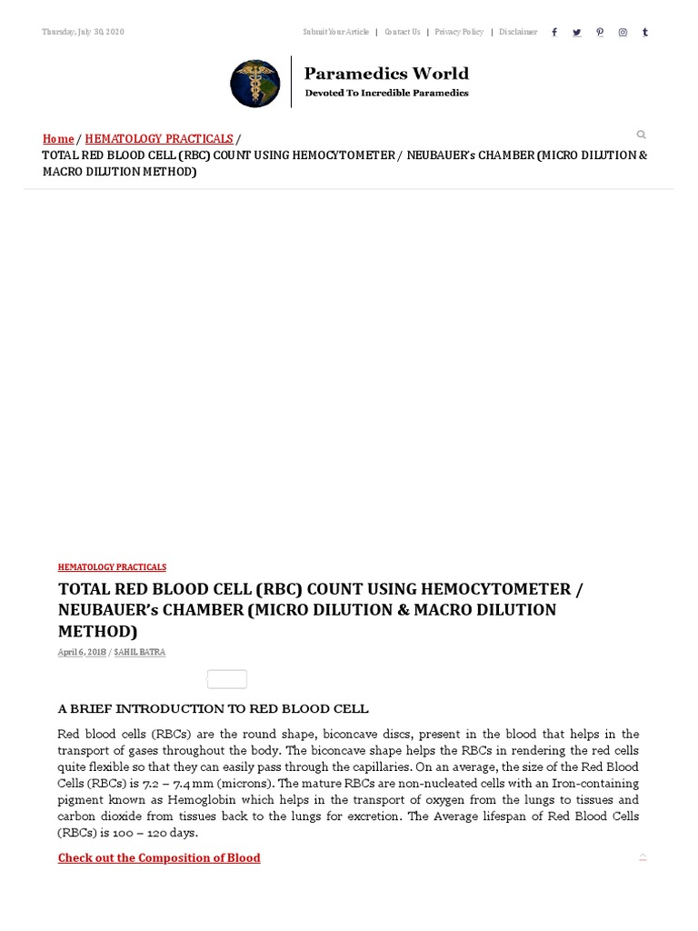 1472 - Practical 2 - Total RBC Count by Hemocytometer - Hematology ...