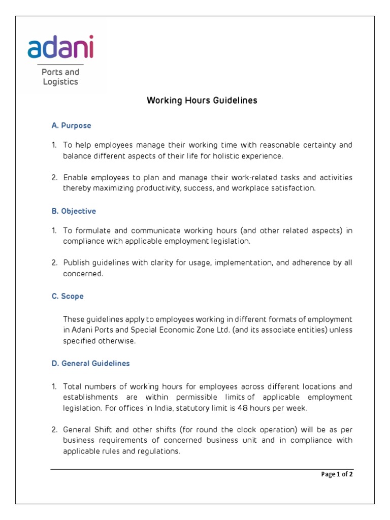 Working Hours Guidelines PDF