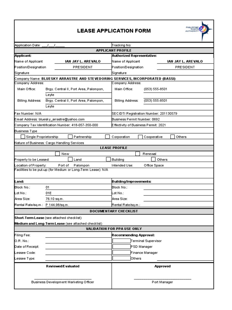 Requirements for a land lease application by bluesky arrastre and