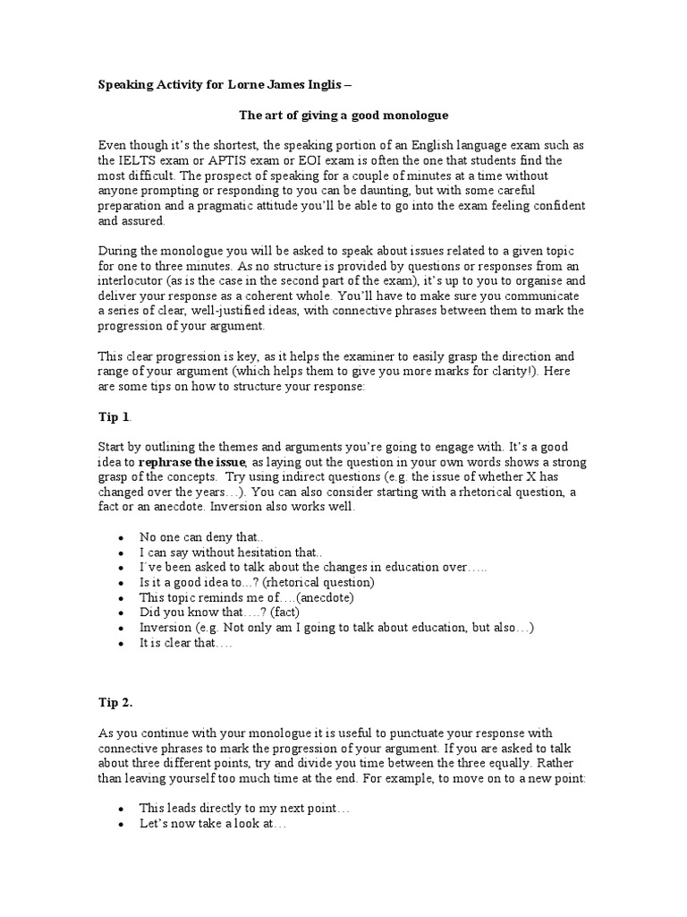 Monologues | PDF | English Language | Question