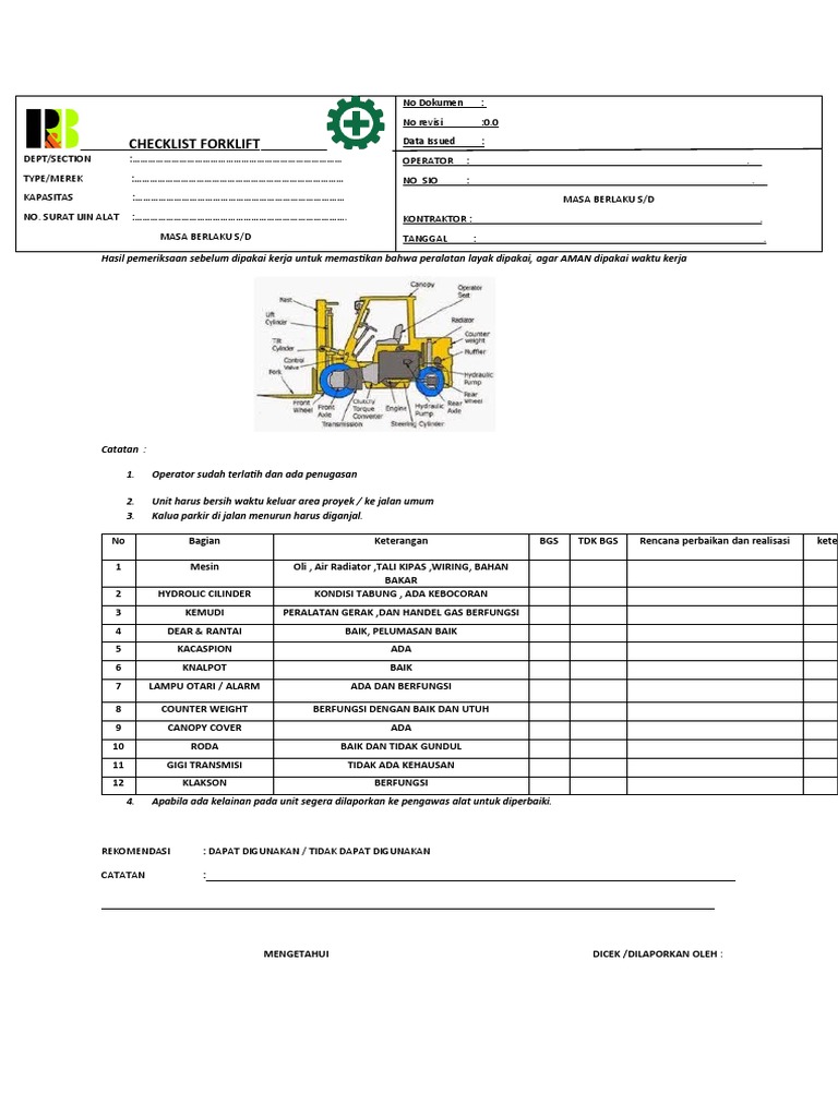 Checklist Forklift Pdf