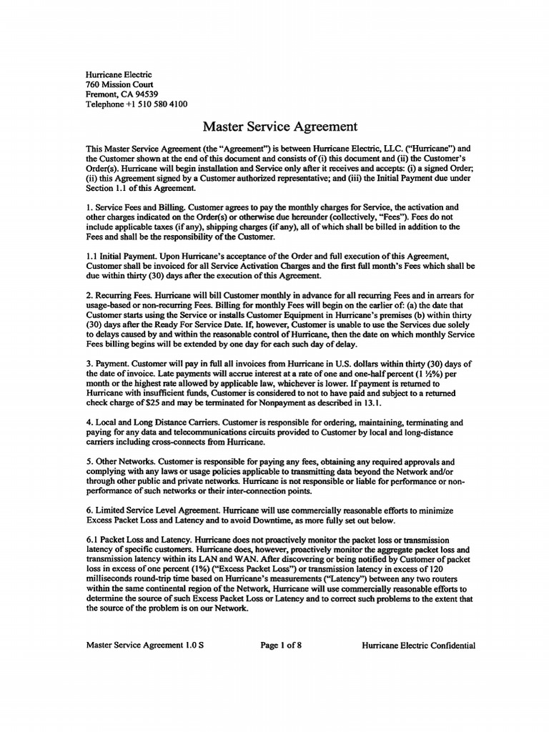 Master Service Agreement | PDF