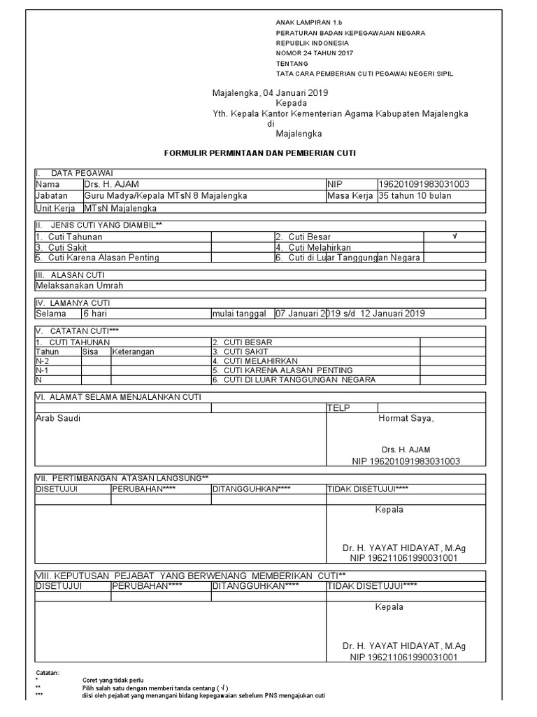 Formulir Cuti Pdf