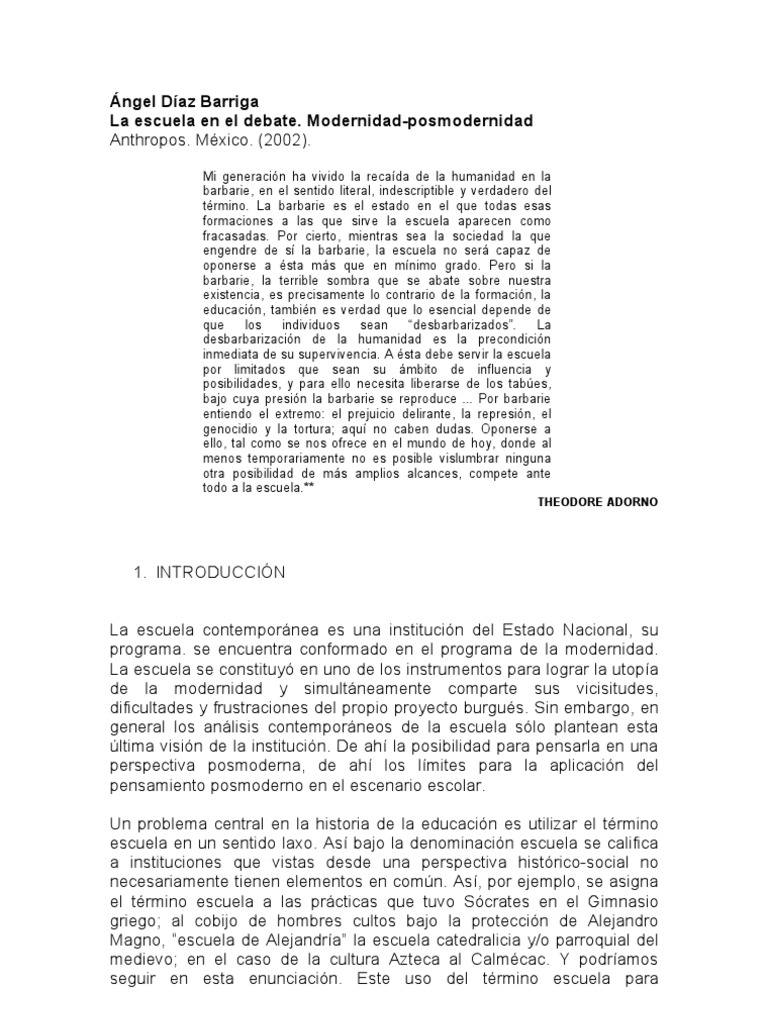 ángel Díaz Barriga Posm Y Educ Pdf Modernidad Conocimiento