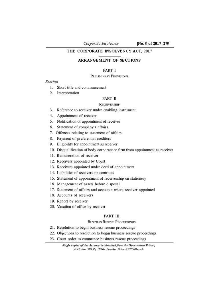Corporate Insolvency Act 2017 PDF Liquidation Receivership