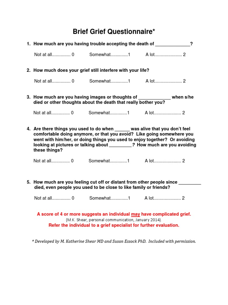 Brief Grief Questionnaire Overview | PDF | Science & Mathematics ...