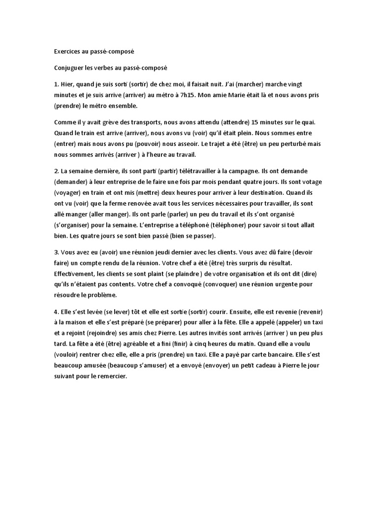Exercices Passé Composé Pdf