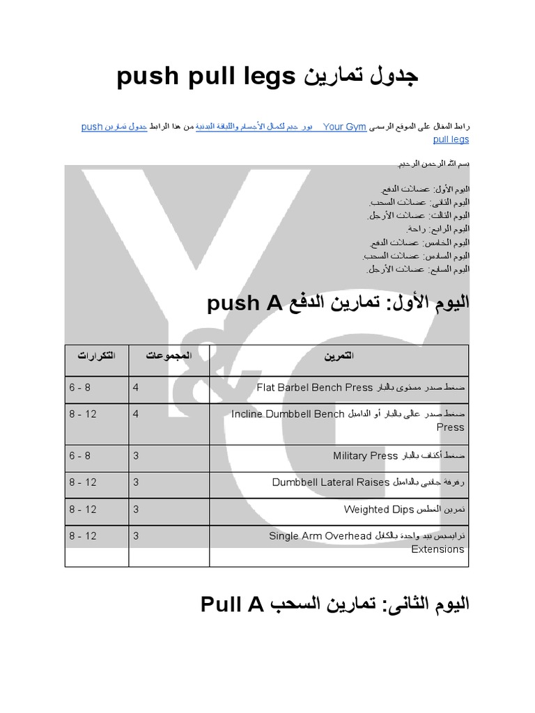 جدول تمارين push pull legs 3 PDF
