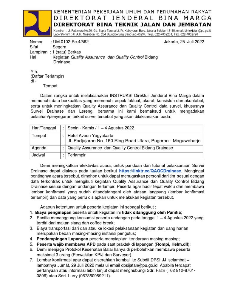 UM.0102-Be.4-562 Kegiatan QA QC Bidang Drainase (Cap) | PDF