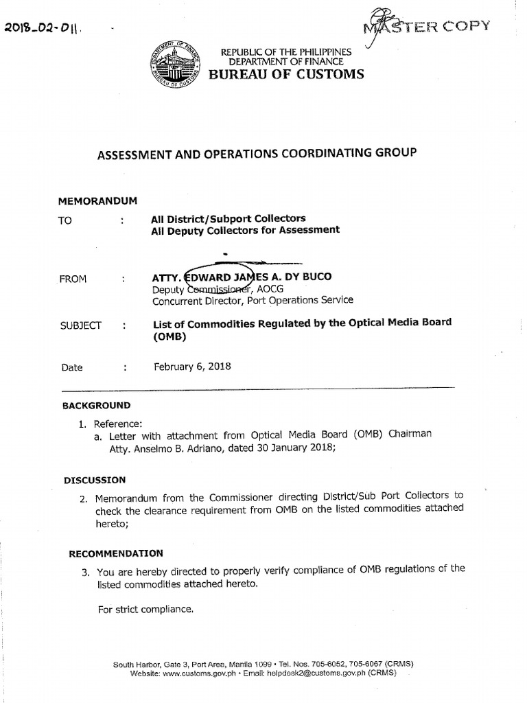 Mem201802011 List of Commodities RegulatedBy The Optical Media Board PDF
