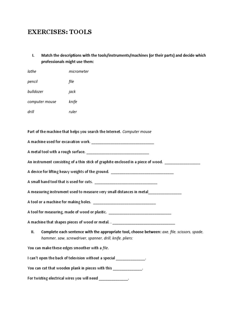 Tool Identification Exercises | PDF