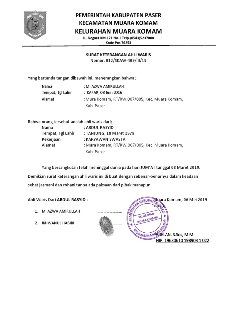 Surat Keterangan Ahli Waris 2 Pdf
