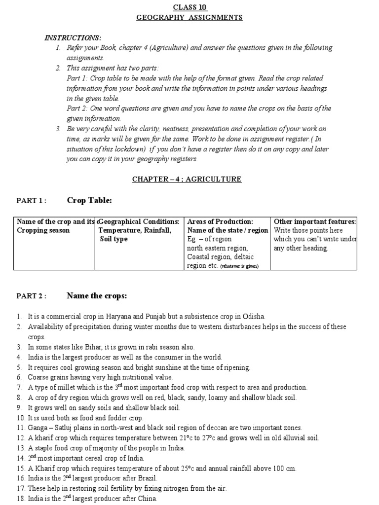 CH-4, Agriculture, Assignment - 2 | PDF | Soil | Cereals