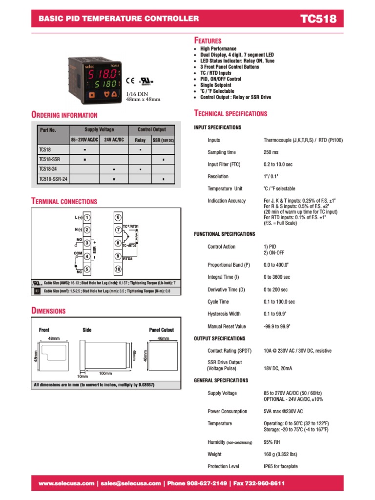 TC518 PID Temperature Controller Guide | PDF | Relay | Electrical Wiring