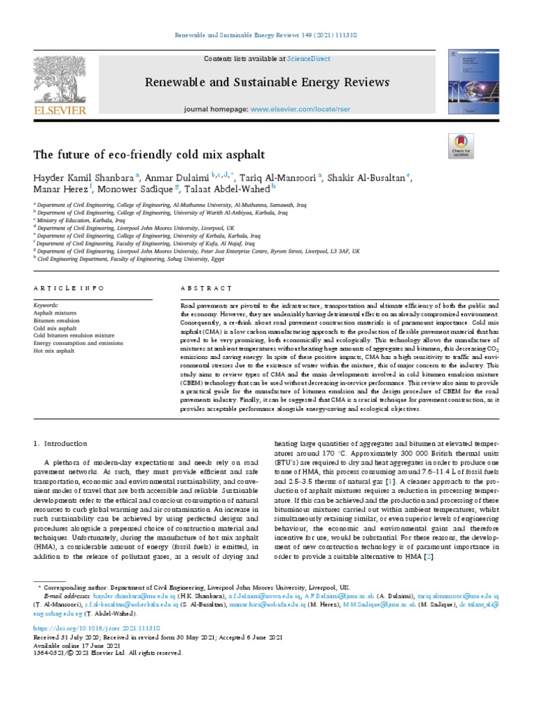 Futue of Cold Mix Asphalt - A Review | PDF