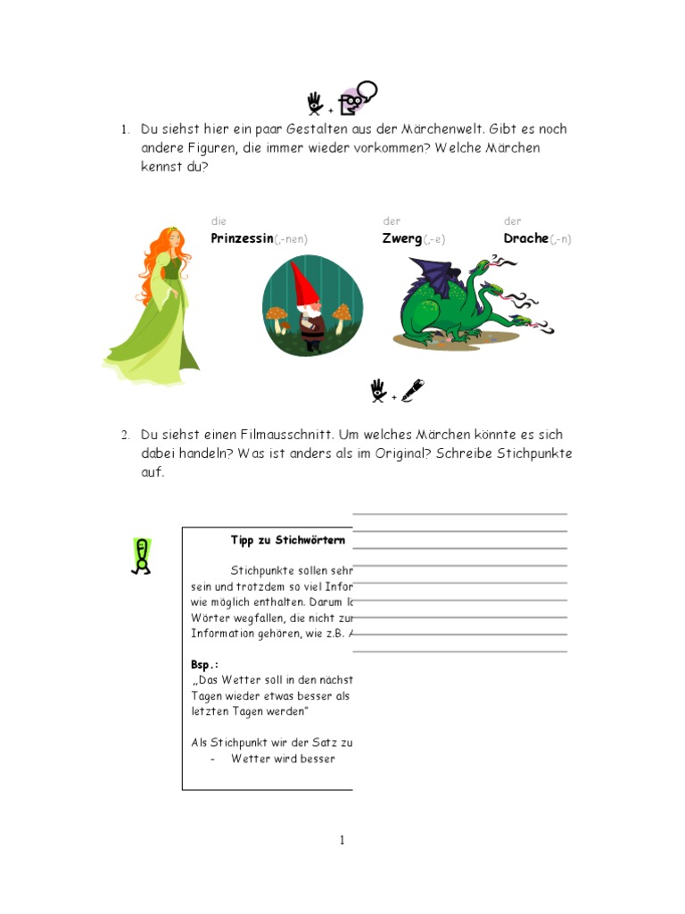 Arbeitsblatt Märchen Froschkönig | PDF
