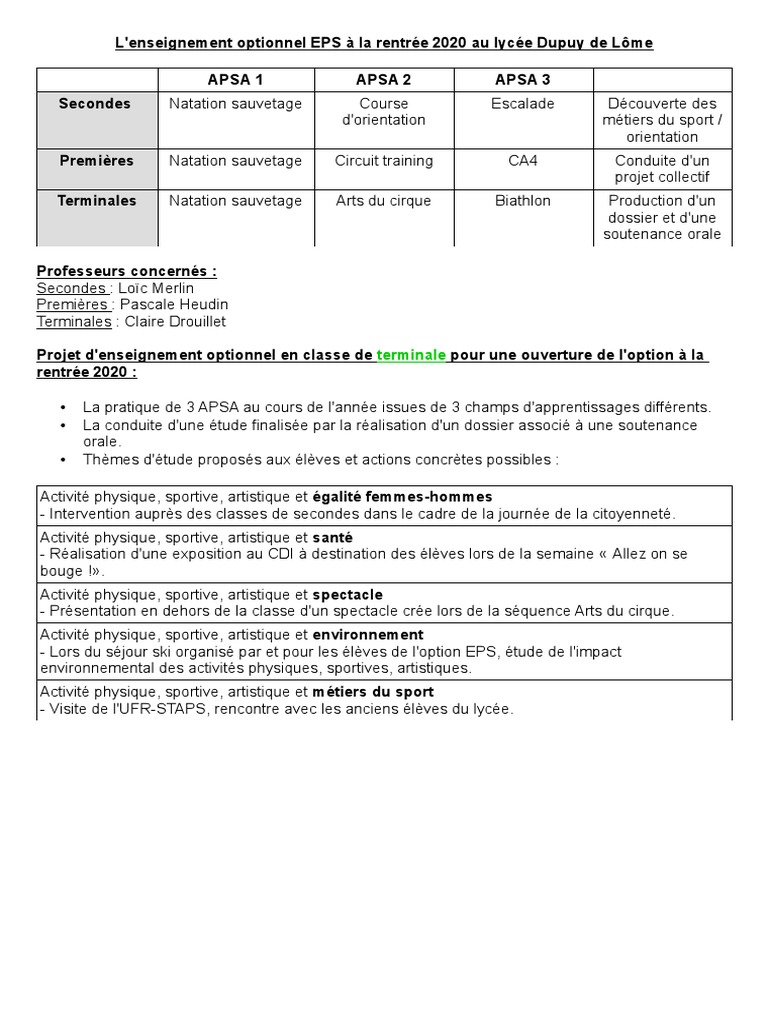 Projet enseignement optionnel rentr e 2020 lyc e dupuy de l me pdf