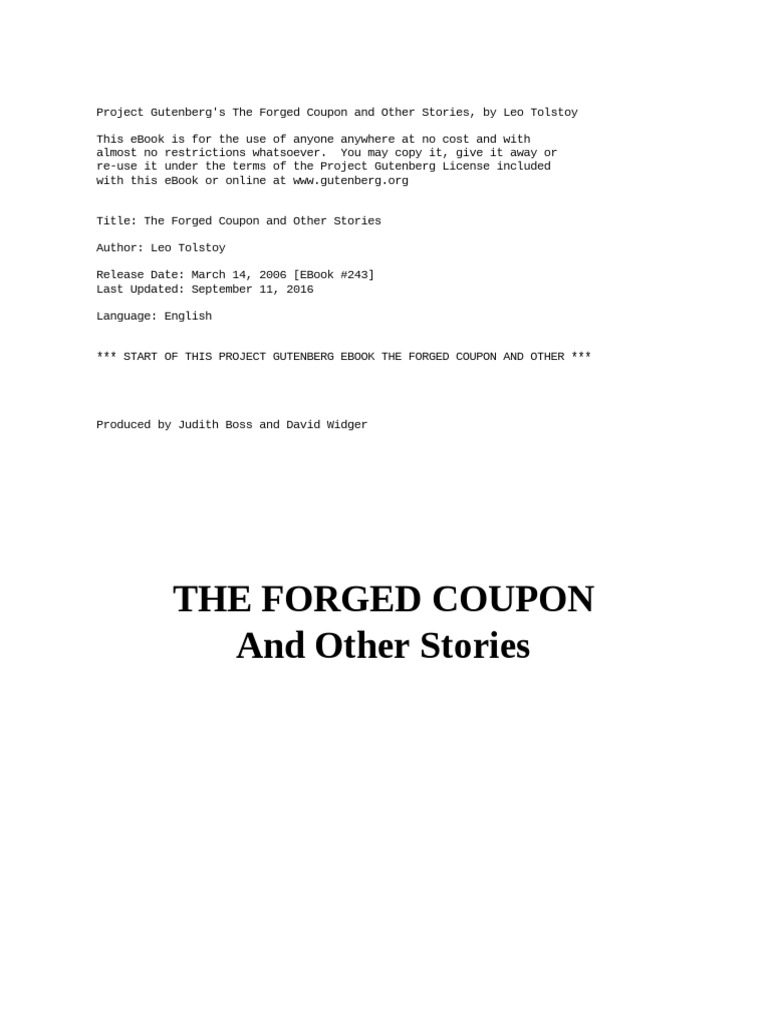 The Coupon (Tolstoy Leo, Aplin Hugh, Miller Andrew) (Https Z