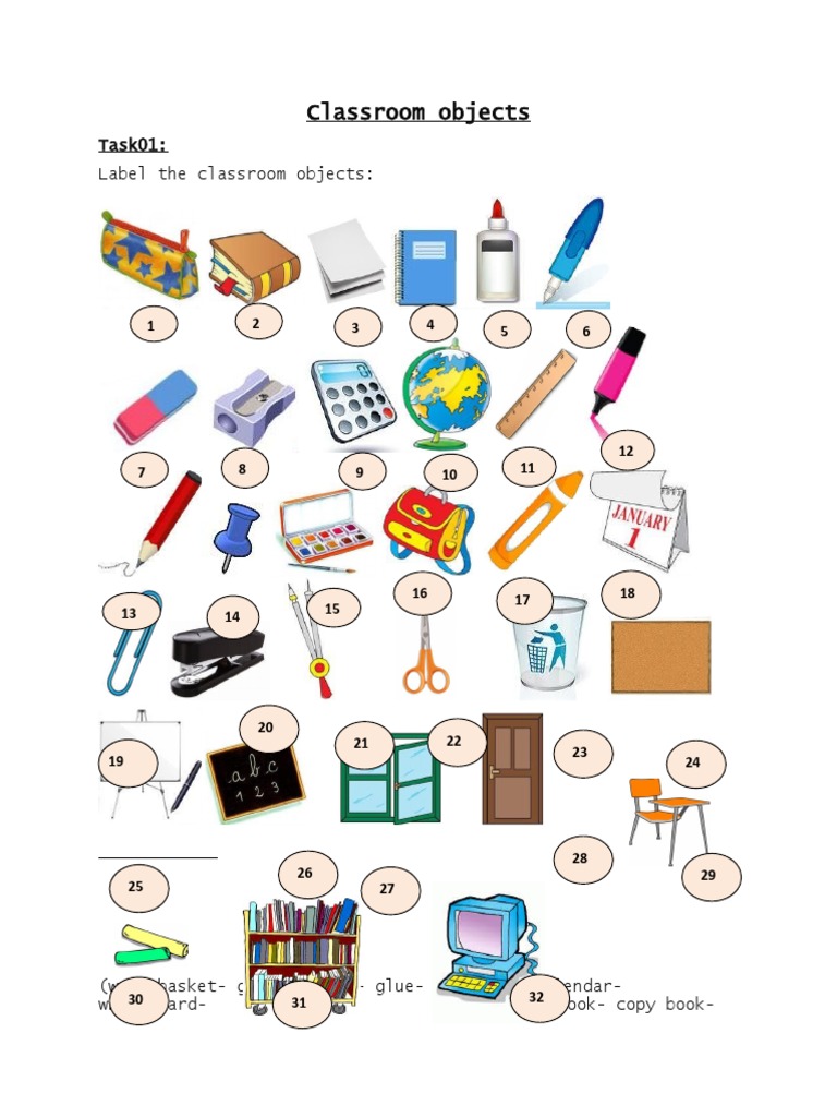 Labeling Classroom Objects | PDF | Classroom | Office Work