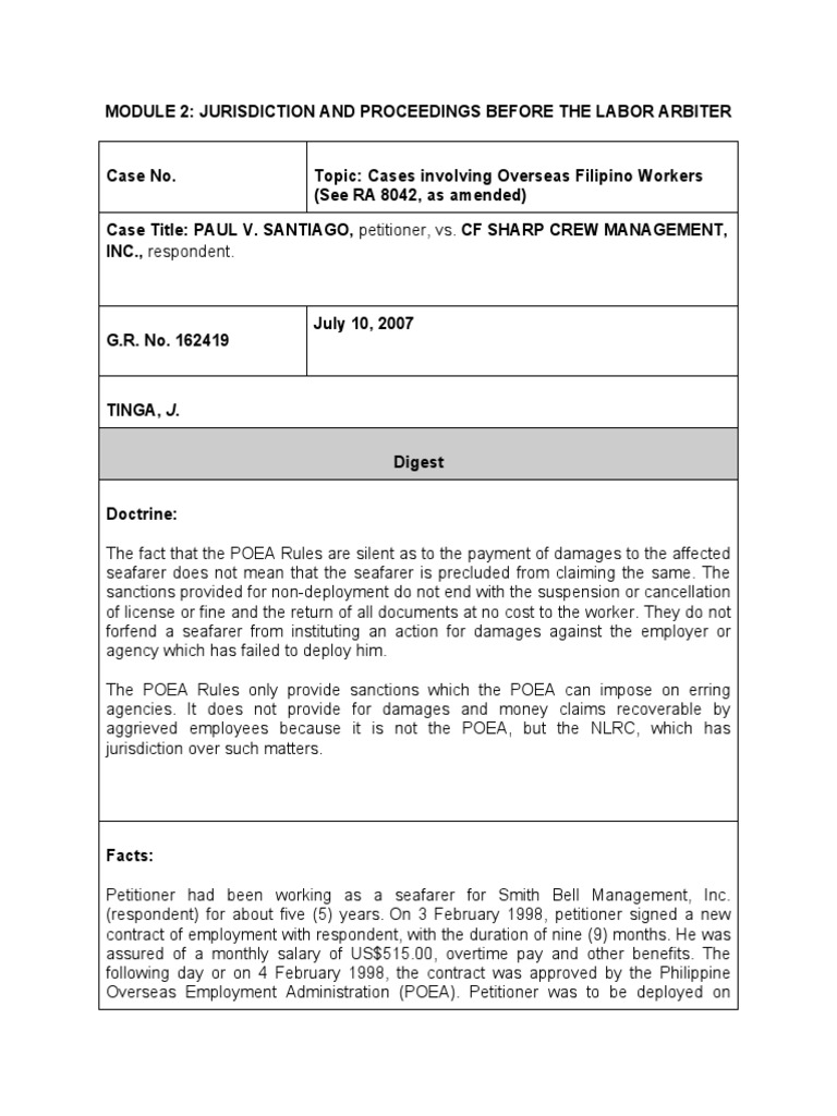 Santiago VS CF Sharp Crew Management | PDF | Finance & Money Management ...