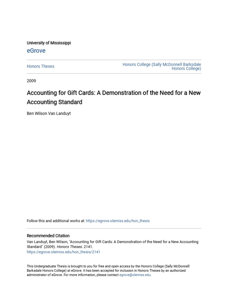 Accounting For Gift Cards A Demonstration of The Need For A New PDF