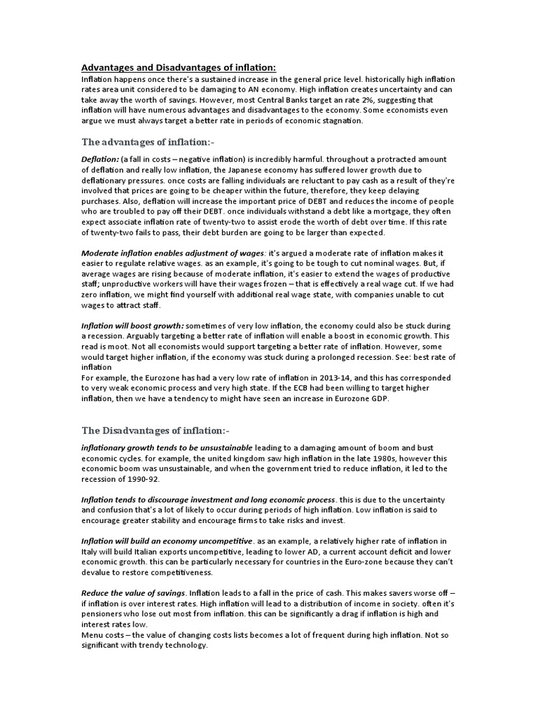 Advantages and Disadvantages of Inflation PDF Inflation Deflation