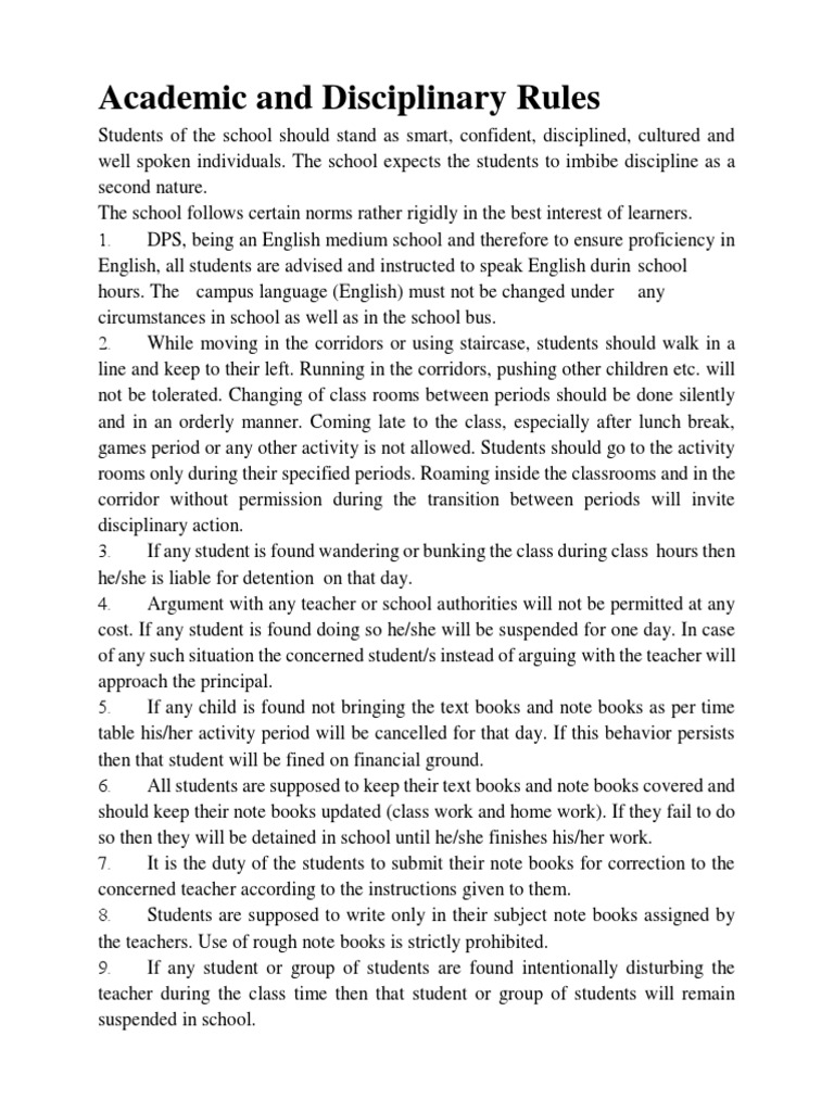 Academic and Disciplinary Rules PDF Teachers