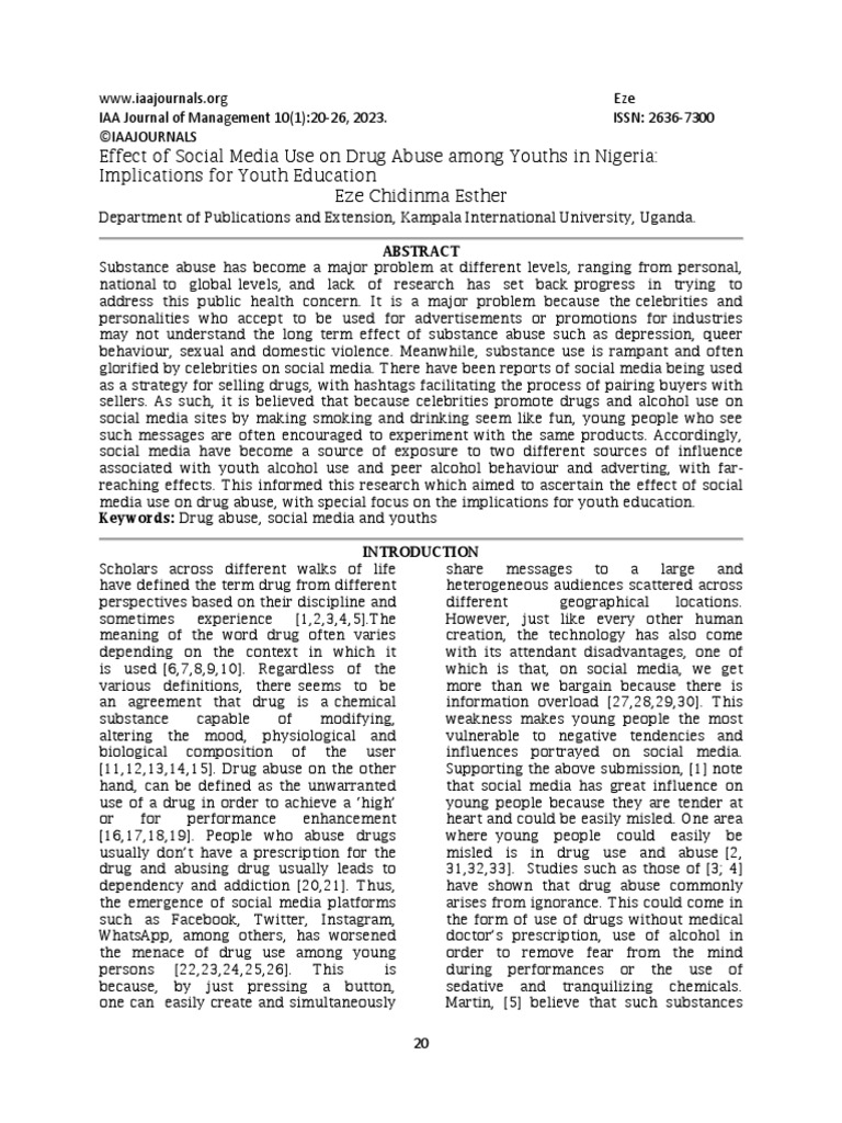 Effect of Social Media Use On Drug Abuse Among Youths in Nigeria ...