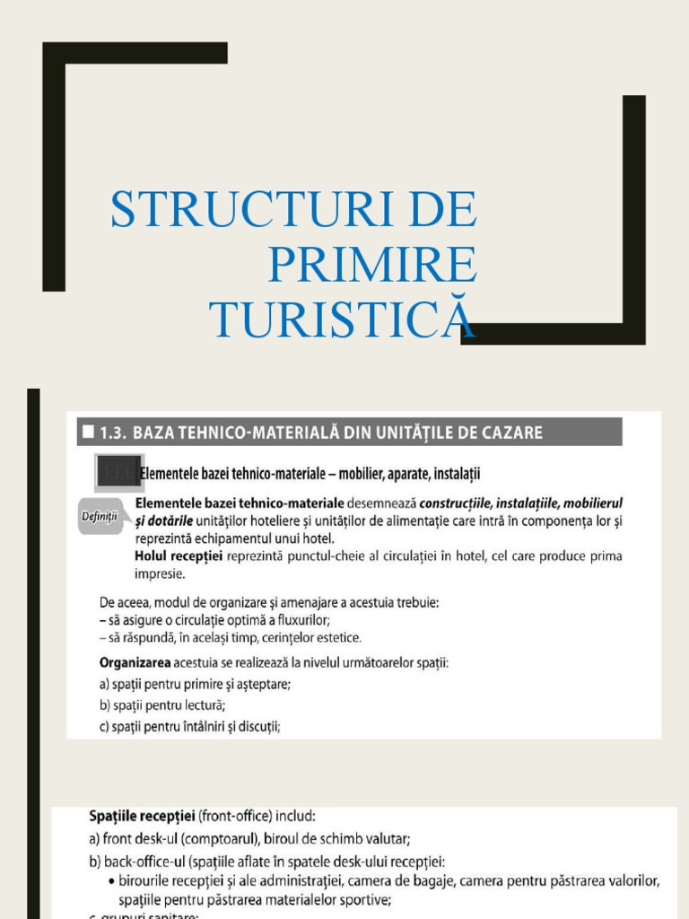 Structuri de Primire Turistică - Suport Curs Clasa IX-A B | PDF