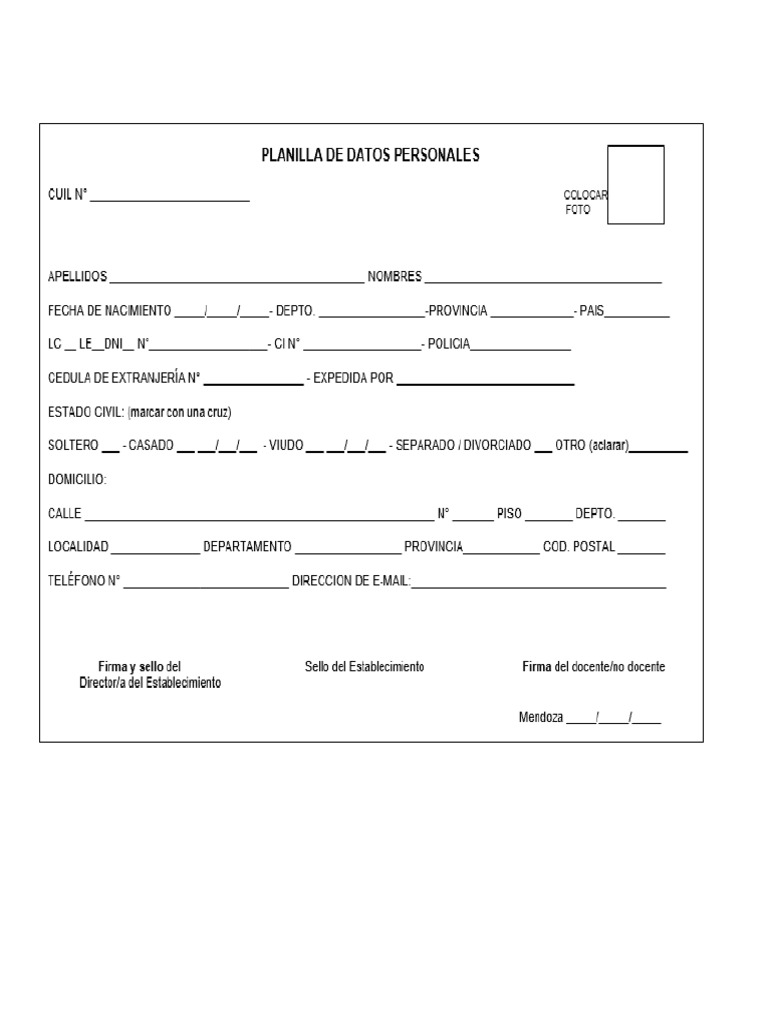 Plantilla de Datos Personales | PDF