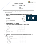 Control Matemáticas 7° Básico Circunferencia Área Perímetro