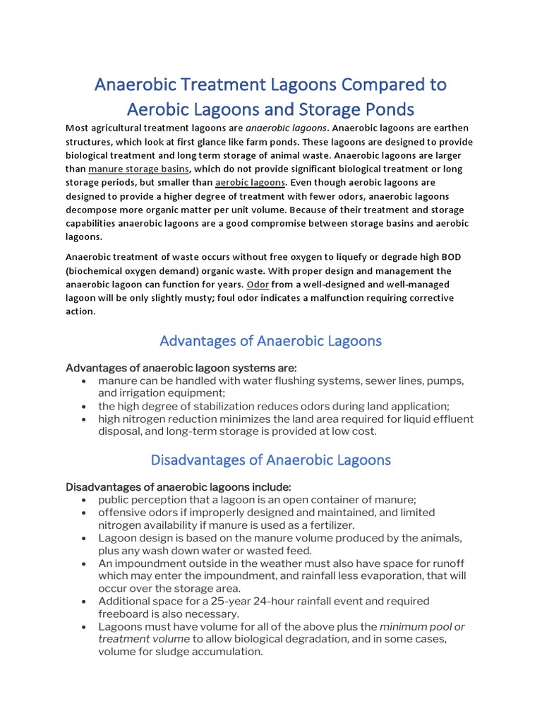 Anaerobic Treatment Lagoons PDF Anaerobic Digestion Manure