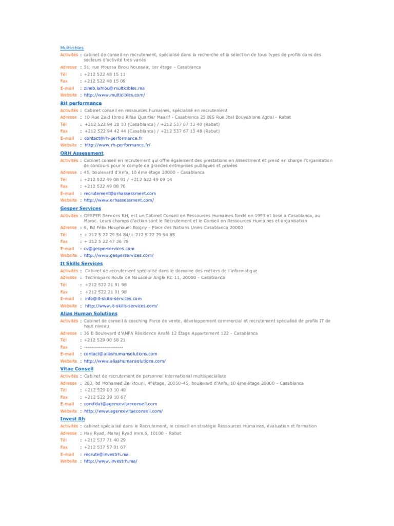 Email Adresse Tel Des de Recrutement Au Maroc Casablanca PDF