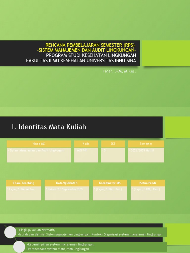 RPS Sistem Manajemen dan Audit Lingkungan | PDF