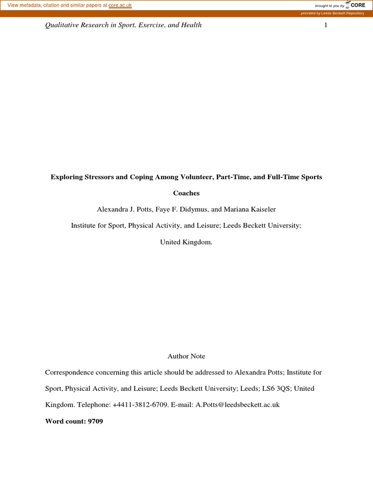 Qualitative Research in Sport, Exercise, and Health | PDF | Stress ...