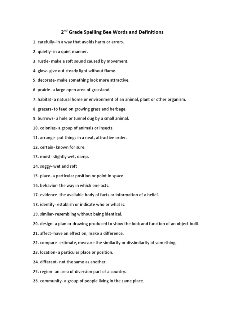 2nd Grade Spelling Bee Word List | PDF | Earth | River