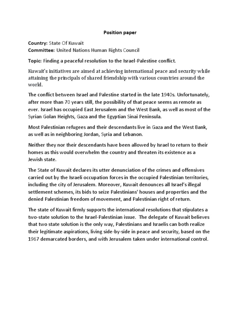 Sample Position Paper For Model United Nations | PDF