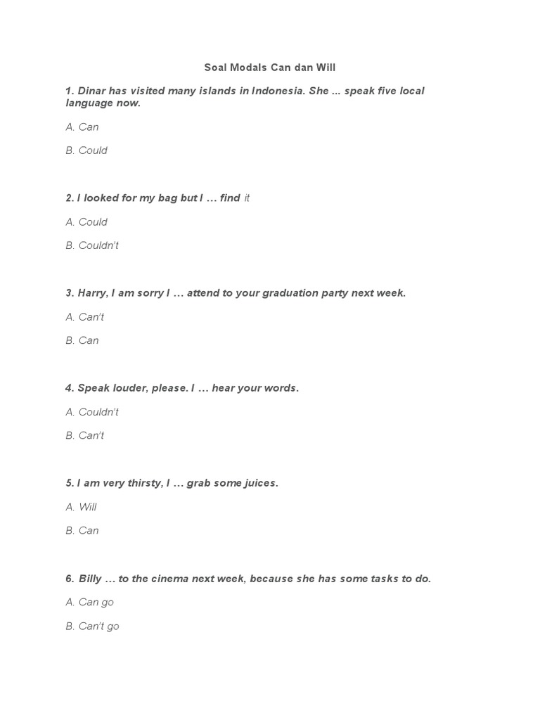 Soal Modals Can Dan Will PDF