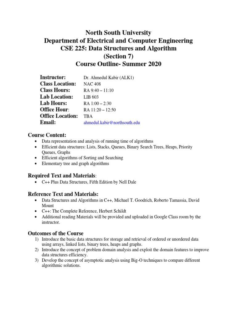 CSE225 7 Course Outline PDF Academic Dishonesty Computer Science