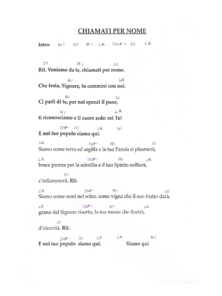 Chiamati Per Nome (Accordi) | PDF