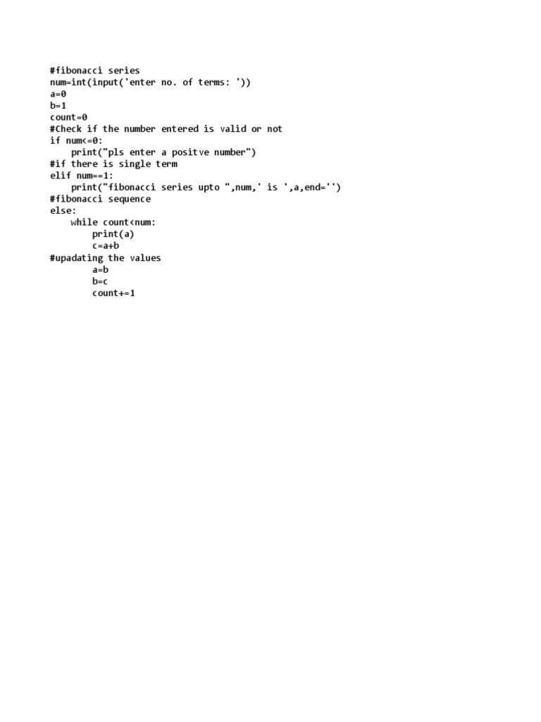 Fibonacci Series Generator in Python | PDF