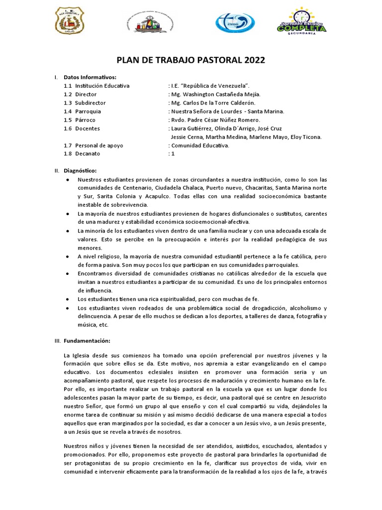 Plan Pastoral Educativa 2022 | PDF | Iglesia Católica | Oración