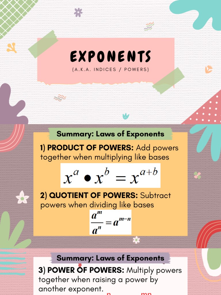 Laws of Exponents Summary PDF Exponentiation Mathematics