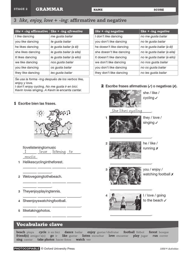94 3 Like, Enjoy, Love + - Ing - Affirmative and Negative | PDF ...
