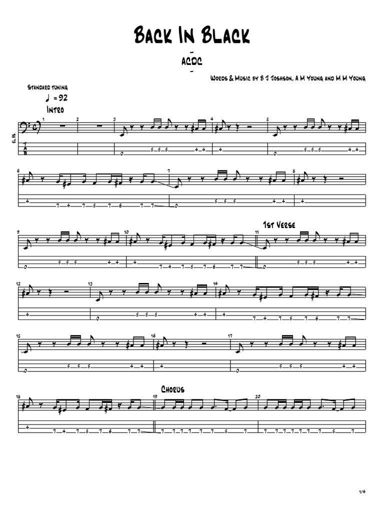 ACDC - Back in Black(Bass) | PDF | Vocal Music | Musical Forms
