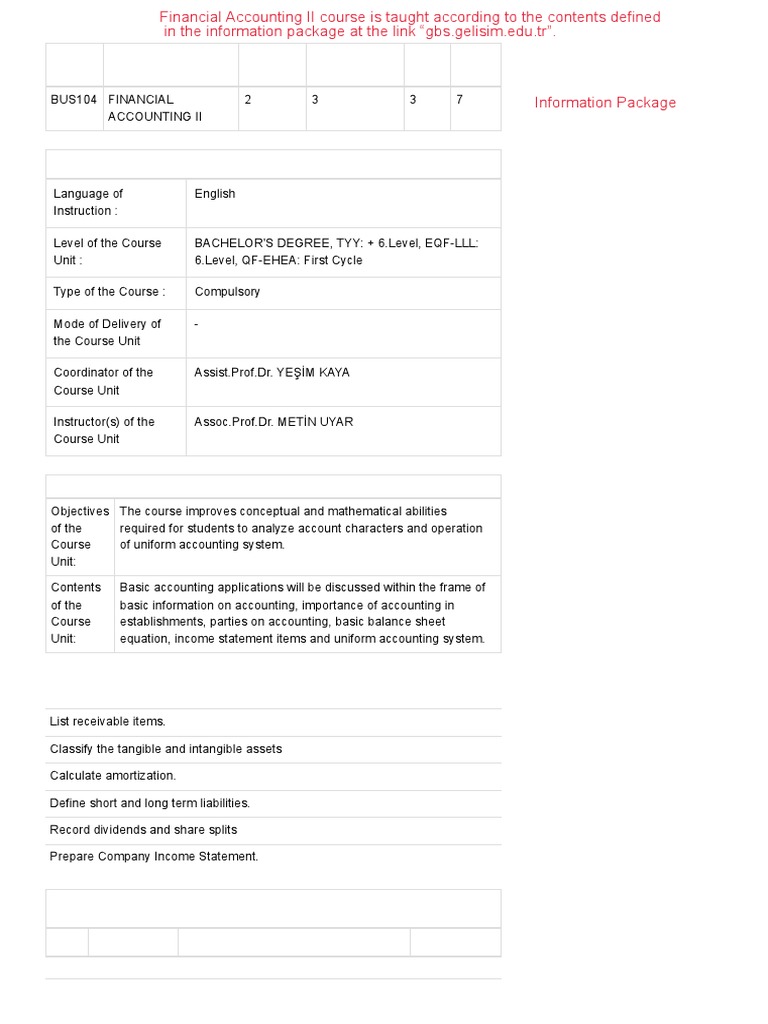 Financial Accounting II Course Overview | PDF | Financial Accounting ...