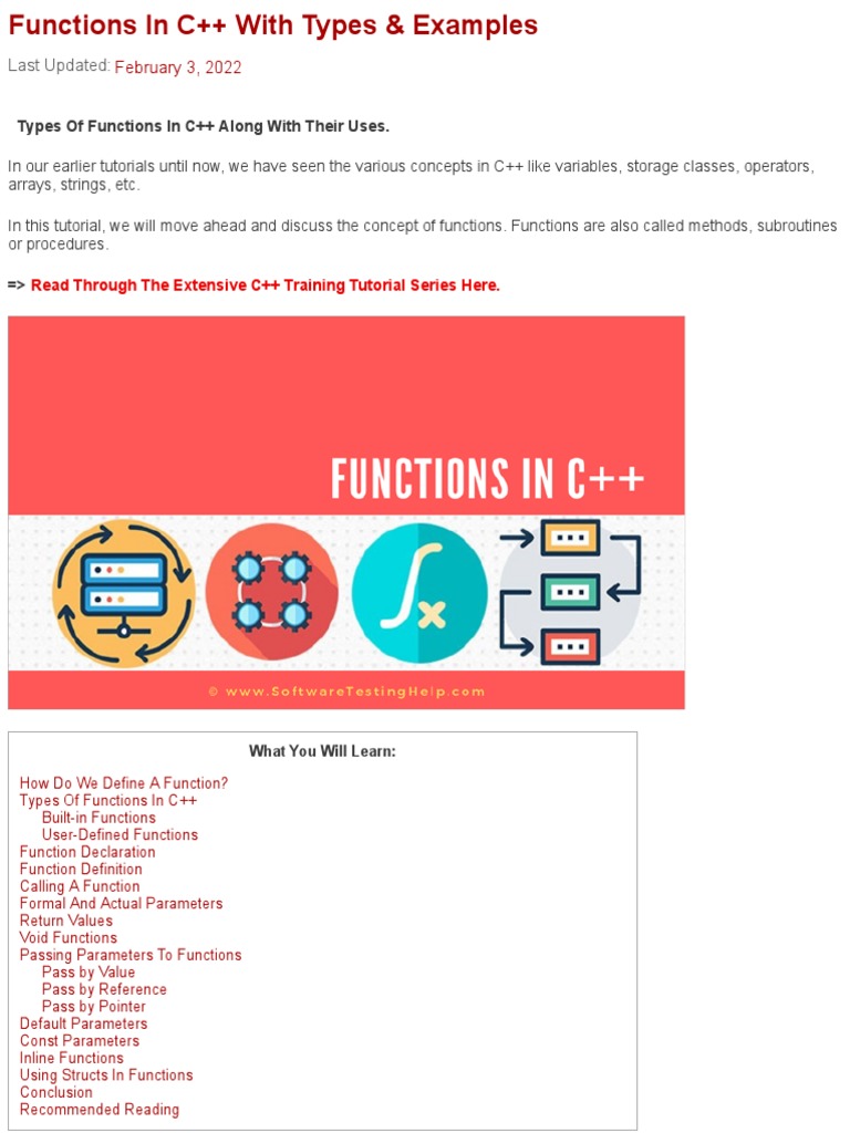 Functions in C++ With Types & Examples | PDF | Subroutine | Parameter ...